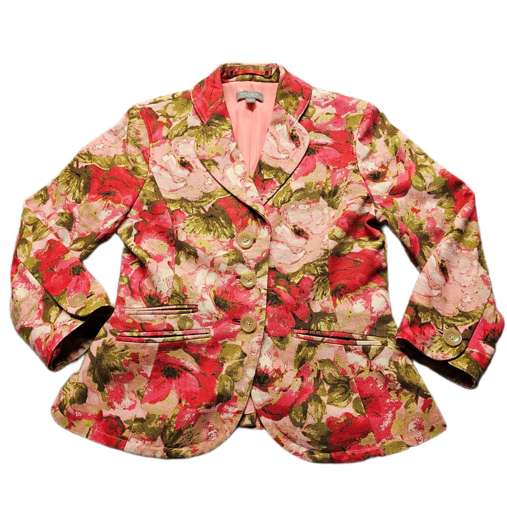 Ann Taylor Blazer Jacket Womens 2P Multi Silk Floral Lined‎ Career Notch Lapel